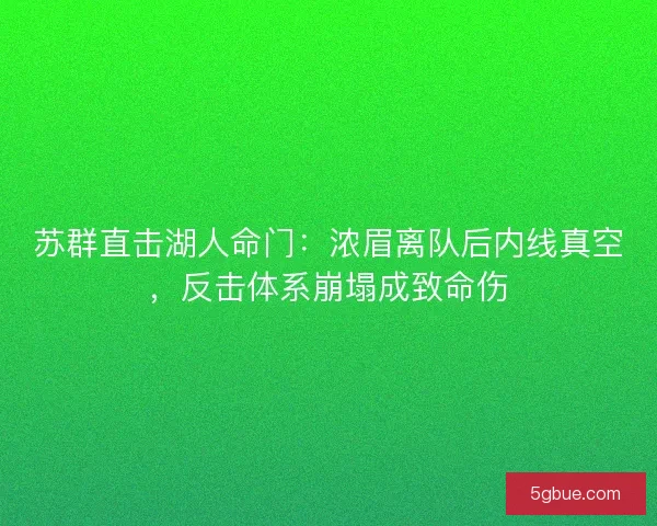 苏群直击湖人命门：浓眉离队后内线真空，反击体系崩塌成致命伤